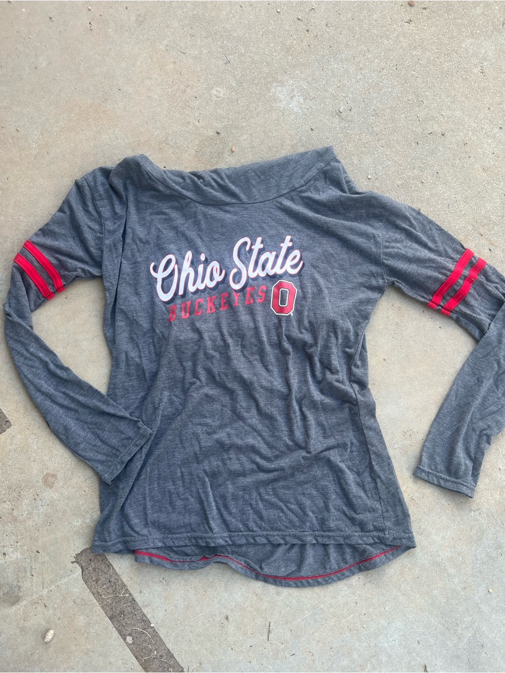 Ohio State Off-Shoulder Long Sleeve Tee - Gray/Red